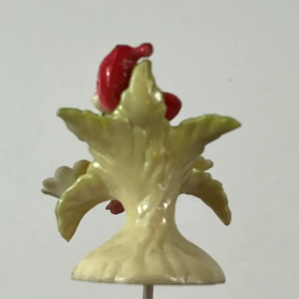 Vintage Elf Pixie on Flower Pick Figurine Red Suit Daisies ~2.25